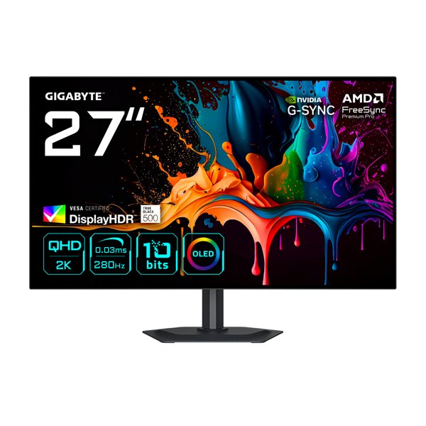 LCD Gigabyte 27" MO27Q28G EK Black {WOLED 2560x1440 280Hz 0.03ms 350cd 10bit 178/178 2xHDMI 2.1 DisplayPort 1.4 3xUSB3.2 USB Type-C (18W) Pivot антибликовая}