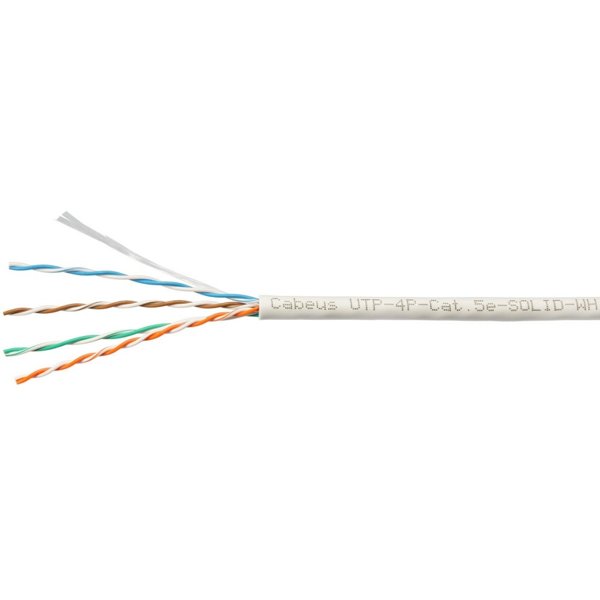 Cabeus UTP-4P-Cat.5e-SOLID-WH-100 Кабель витая пара UTP (U/UTP), категория 5e, 4 пары (24 AWG), одножильный, PVC нг(А)-LS, белый (100 м)