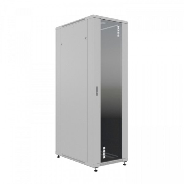 NTSS Шкаф напольный универсальный серверный NTSS R 32U 600х1000мм, 4 профиля 19, двери стекло и сплошная металл, боковые стенки съемные, регулируемые опоры, разобранный, серый RAL 7035 NTSS-R32U60100G