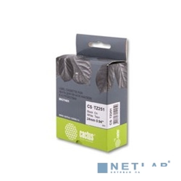 TZ-251_CACTUS Лента CACTUS (CS-TZ251) для печати наклеек в устройствах brother P-touch 1010/1280/1280VP/2700VP, черный на белом, 24мм х 8м