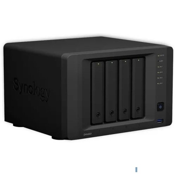 Synology DVA3221 Сетевое хранилище QC2,1GhzCPU/8GB DDR4(up to 32GB)/RAID0,1/upto 4 3,5/2,5 SATA HDD/SSD (up to 14 with 2xDX517)/3xUSB3.2/2xeSATA port/1xCOM port/8xIPcam(up to 32)/1xRPS/3YW