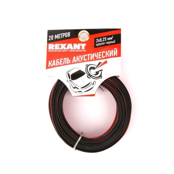 Rexant 01-6101-3-20  Кабель акустический, ШВПМ 2х0.25 мм2, красно-черный, 20 м.