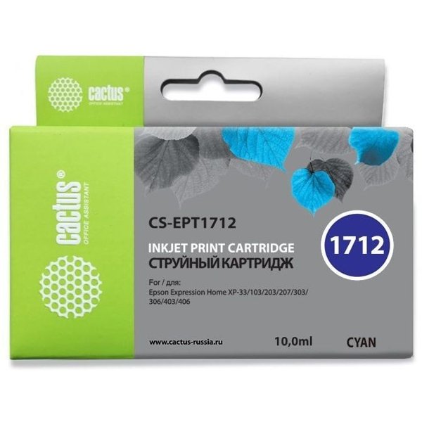 Картридж струйный Cactus CS-EPT1712 голубой (10мл) для Epson XP-33/103/203/207/303/306/403/406