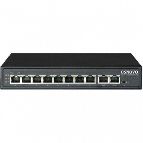 Коммутатор PoE OSNOVO SW-21000(120W) на 10 RJ45 портов, 8 x FE (10/100 Base-T) с поддержкой PoE (IEEE 802.3af/at), 2 x FE (10/100 Base-T). Соответству