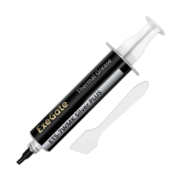 Exegate EX296090RUS Термопаста ExeGate ETS-7WMK Silver PLUS (7,2 Вт/(м•К), 15г, шприц с лопаткой)
