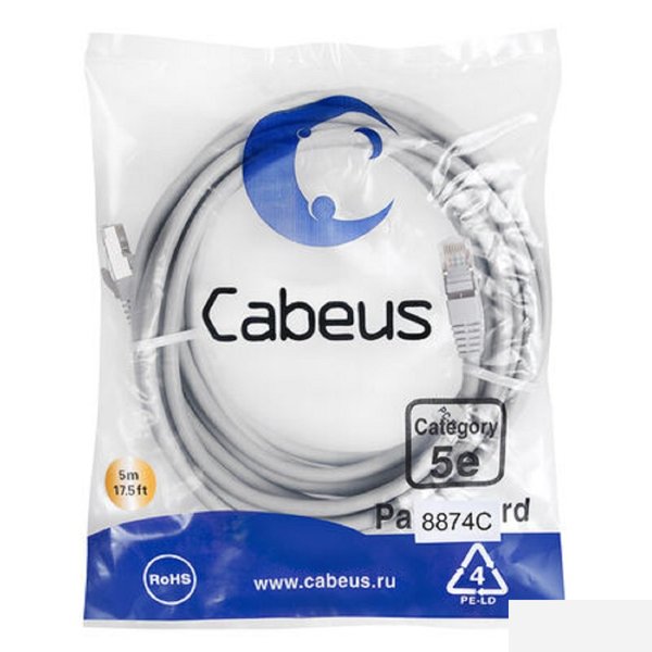 Cabeus PC-FTP-RJ45-Cat.5e-15m-LSZH Патч-корд F/UTP, категория 5е, 2xRJ45/8p8c, экранированный, серый, LSZH, 15м
