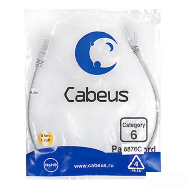Cabeus PC-UTP-RJ45-Cat.6-0.5m-LSZH Патч-корд U/UTP, категория 6, 2xRJ45/8p8c, неэкранированный, серый, LSZH, 0.5м