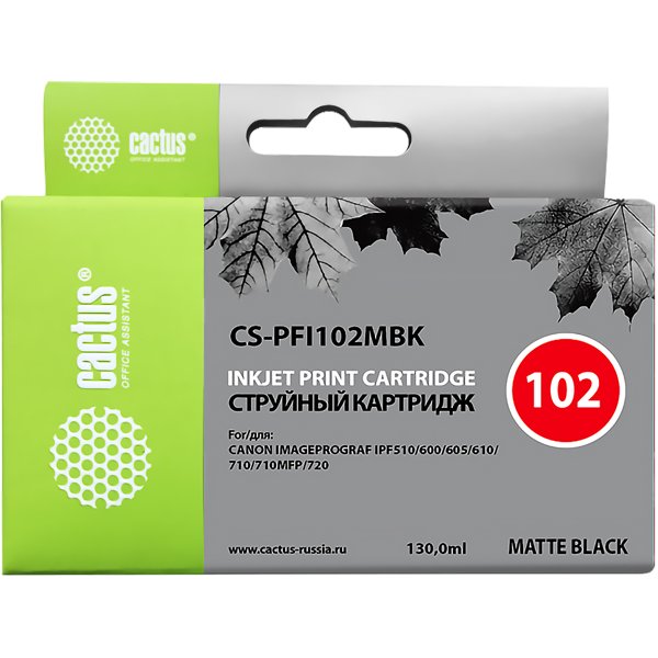 CACTUS PFI-102MBK Картридж струйный для Canon iPF500/iPF600/iPF700/ MFP M40/iPF765/LP17/LP24, черный матовый (130мл)
