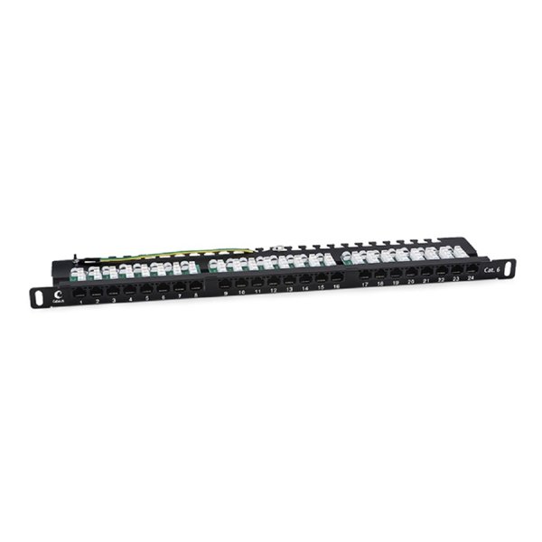 Cabeus PLHD-24-Cat.6-Dual-90-0,5U Патч-панель высокой плотности 19" (0,5U), 24 порта RJ-45, категория 6, Dual IDC, 90 градусов, с задним кабельным организатором