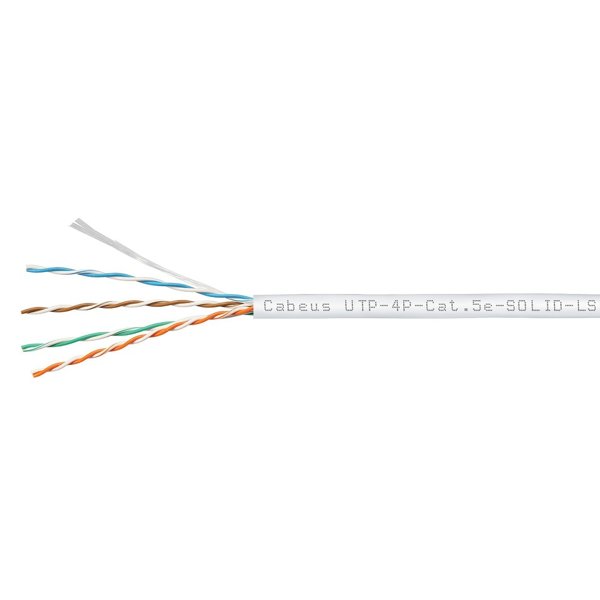 Cabeus UTP-4P-Cat.5e-SOLID-LSZH-WH-100 Кабель витая пара UTP (U/UTP), категория 5e, 4 пары (24 AWG), одножильный, белый, LSZH, нг(А)-HF, (100 м)