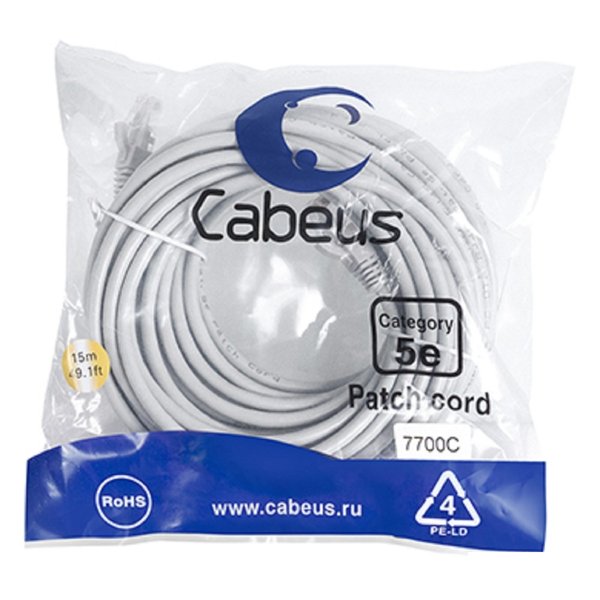 Cabeus PC-UTP-RJ45-Cat.5e-1.5m Патч-корд U/UTP, категория 5е, 2xRJ45/8p8c, неэкранированный, серый, PVC, 1.5м
