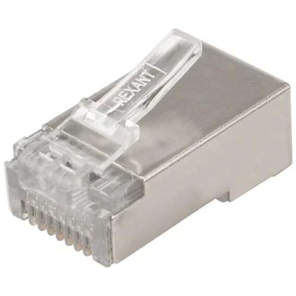 Rexant (06-0082-A10) Разъем сетевой LAN на кабель, штекер 8Р8С (RJ-45), под обжим, в экране, 10шт.