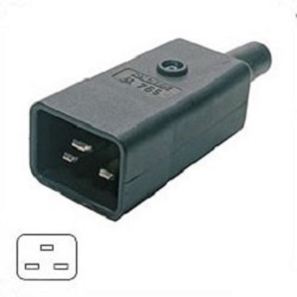 Hyperline CON-IEC320C20 Разъем IEC 60320 C20 220В 16A на кабель, контакты на винтах (плоские выступающие штыревые контакты в пластиковом обрамлении), прямой
