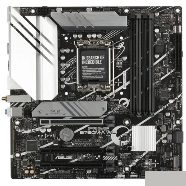 ASUS PRIME B760M-A WIFI (Socket 1700, mATX, 4xDDR5(128GB), 2xHDMI 2.1/DP, 3xPCIe 4.0x16, 1xLAN (2.5GbE), Wi-Fi, BT, 4xSATA 6Gb/s, 2xM.2, 2xUSB 3.2, 4xUSB 2.0, 1xPS/2)(90MB1EL0-M1EAY0)