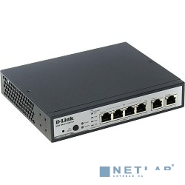 D-Link DES-1100-06MP/A1A Настраиваемый коммутатор 2 уровня с 4 портами 10/100Base-TX и 2 портами 10/100/1000Base-T (4 порта с поддержкой PoE 802.3af/802.3at (30 Вт), PoE-бюджет 80 Вт)