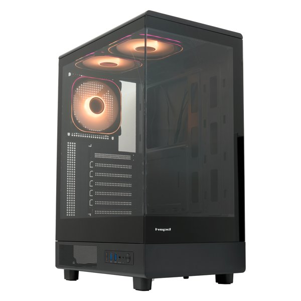 Case HSPD F510, Panoramic Mid Tower, Black, TG, 0.5 SPCC, 3x120mm ARGB (Orbis F1) ATX, mATX, mITX 180/280/160mm 1x2.5", 1x3.5", 7xPCI 2xUSB-A 3.0 356x218x467mm