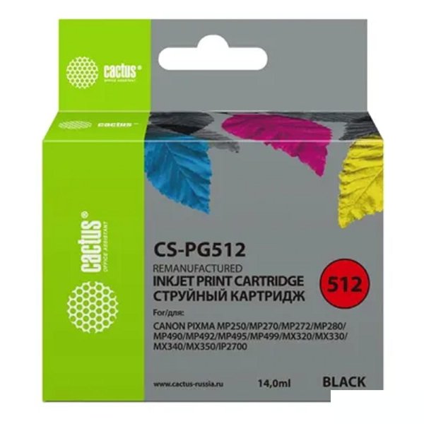 Cactus PG-512 Картридж для Canon PIXMA MP240/ MP250/MP260/ MP270/ MP480/ MP490/ MP492/MX320/ MX330, черный, 14 мл