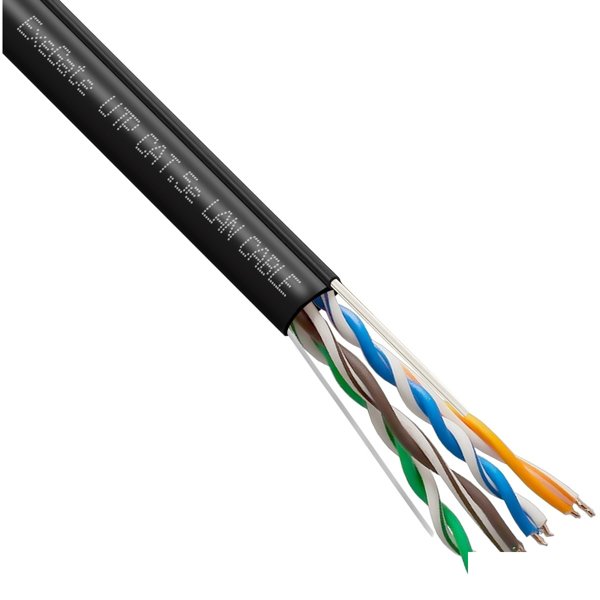 Exegate EX300625RUS Кабель ExeGate UTP4-C5e-CCA-S24-SW-OUT-PE-BK-305 UTP 4 пары кат.5e CCA, 0.5мм (24AWG), внешн., с тросом, 305м, черн., PE