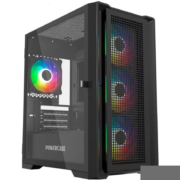 Powercase Alisio Micro X4B V2, Tempered Glass, 4х 120mm ARGB fans, ARGB HUB, чёрный, mATX  (CAMCXB-A4)