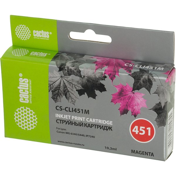 CACTUS CLI-451M Картридж струйный CS-CLI451M пурпурный для Canon MG 6340/5440/IP7240 (10,2ml)