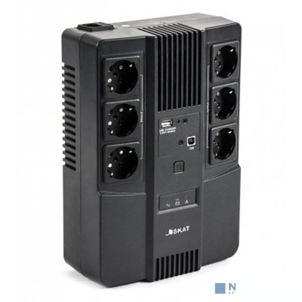 ИБП Бастион SKAT-UPS 600-AI-IN-1x7 {Line-interactive, 600/360Вт, USB/RJ-45, АКБ 1х 7Ач, сверху ЕВРО 3+3, реестр МПТ} (8998)
