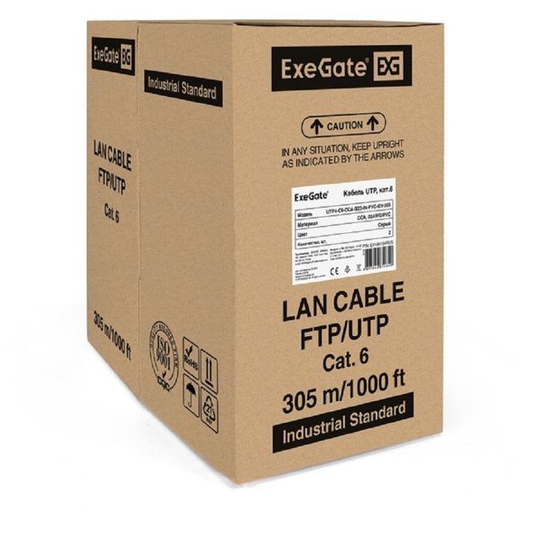 Exegate EX186134RUS Кабель UTP 4 пары кат.6 Exegate CCA, 23AWG, 305м pullbox, серый