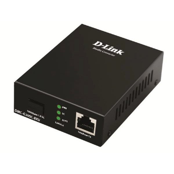 D-Link DMC-G20SC-BXU/A1A WDM медиаконвертер с 1 портом 100/1000Base-T и 1 портом 1000Base-LX с разъемом SC (Tx: 1310 мкм; Rx: 1550 мкм) для одномодового оптического кабеля (до 20 км)