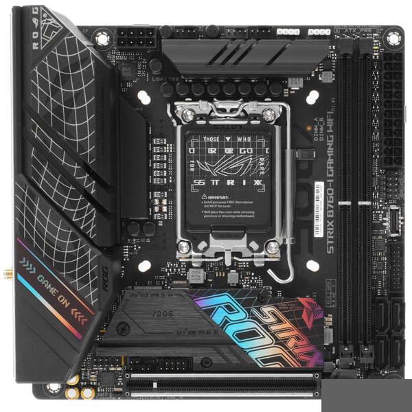 ASUS ROG STRIX B760-I GAMING WIFI  (Socket 1700, mini ITX, 2xDDR5(96GB), DP/HDMI, 1xPCIe 5.0x16, 1xLAN (2.5GbE), Wi-Fi, 4xSATA 6Gb/s, 2xM.2, 2xType-C, 3xUSB 3.2, 3xUSB 2.0)