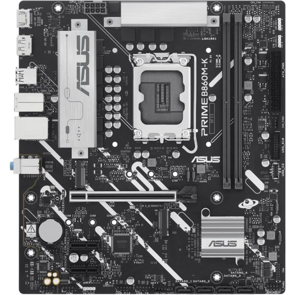 ASUS PRIME B860M-K (Socket 1851, mATX, 2xDDR5(128GB), DP/HDMI, 1xPCIe 4.0x16/2xPCIe 4.0x1, 1xLAN (2.5GbE), 4xSATA 6Gb/s, 2xM.2, 3xUSB 3.2, 3xUSB 2.0)