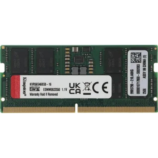 Kingston DDR5 SODIMM 16GB 5600MT/s Non-ECC CL46 1Rx8 KVR56S46BS8-16