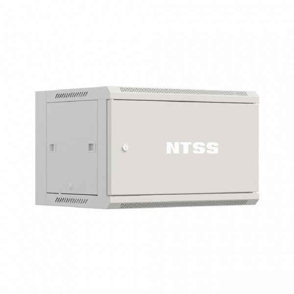 NTSS Шкаф настенный телекоммуникационный NTSS W 6U 600х600х370мм, 2 профиля 19, дверь сплошная металл, боковые стенки съемные, разобранный, серый RAL 7035 NTSS-W6U6060FD