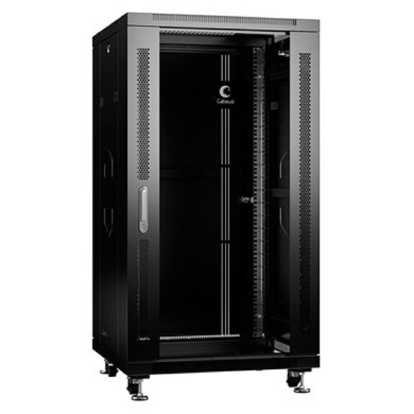 CABEUS SH-05C-22U60/100-BK ШКАФ МОНТАЖНЫЙ ТЕЛЕКОММУНИКАЦИОННЫЙ 19" НАПОЛЬНЫЙ ДЛЯ РАСПРЕДЕЛИТЕЛЬНОГО И СЕРВЕРНОГО ОБОРУДОВАНИЯ 22U 600X1000X1166MM ПЕРЕДНЯЯ СТЕКЛЯННАЯ И ЗАДНЯЯ СПЛОШНАЯ МЕТАЛЛИЧЕСКАЯ ДВ