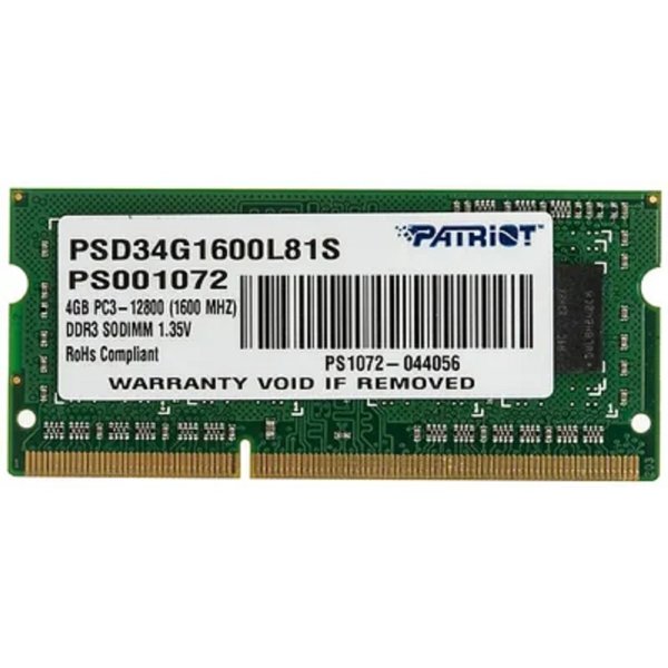 Patriot DDR3 SODIMM 4GB PSD34G1600L81S (PC3-12800, 1600MHz, 1.35V)