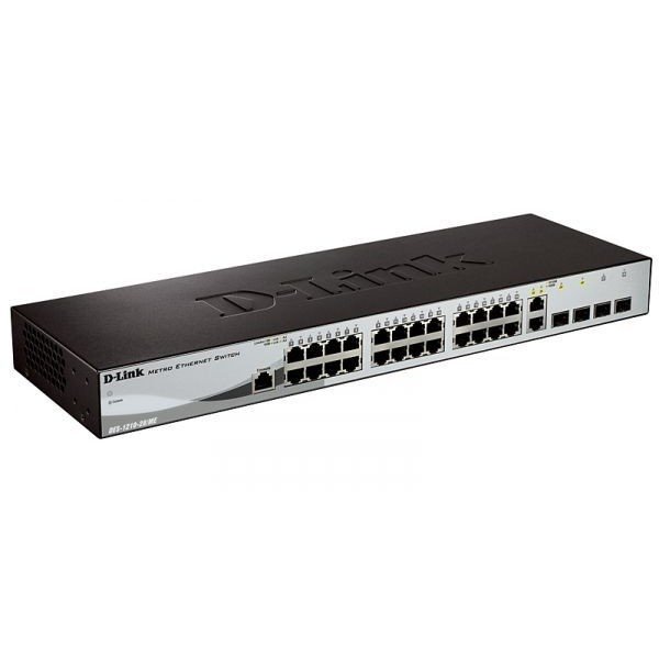 D-Link DES-1210-28/ME_RFB/B2 Восстановленный в производственных условиях управляемый коммутатор 2 уровня с 24 портами 10/100Base-TX, 2 портами 100/1000Base-X SFP и 2 комбо-портами 100/1000Base-T/SFP