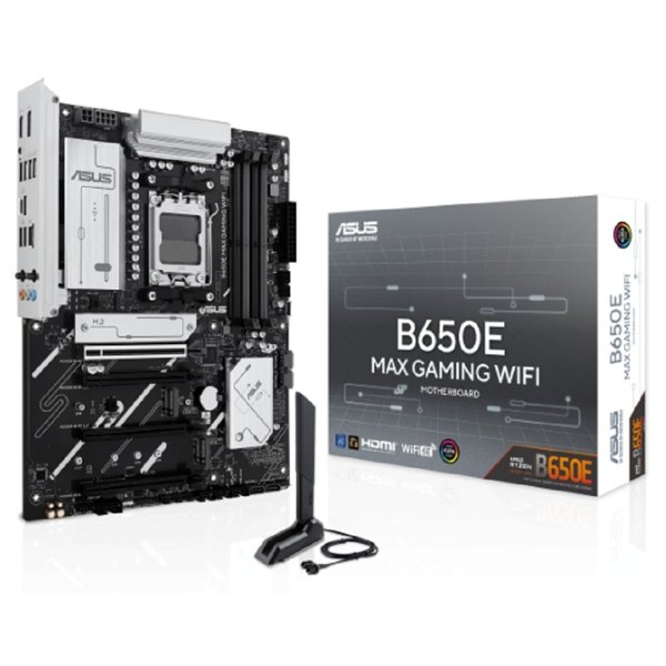 ASUS B650E MAX GAMING WIFI (Socket AM5, ATX, 4xDDR5(256GB), DP/HDMI, 1xPCIe 5.0x16/1xPCIe 4.0x16/2xPCIe 3.0x16, 2,5xLAN, 4xSATA 6Gb/s, 3xM.2, 1 x Thunderbolt, WiFi 6E, 1xType-С, 5xUSB 3.2, 2xUSB 2.0)