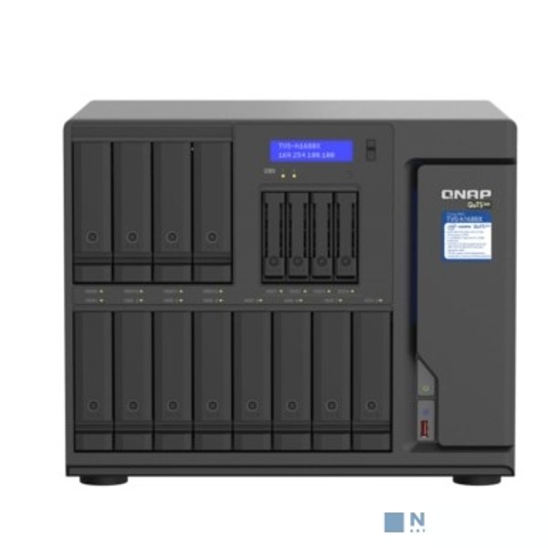 QNAP TVS-h1688X-W1250-32G QuTS hero, 12 отсеков 3,5"/2,5", 4 отсека 2,5", 2 слота M.2 NVMe, 4 порта 2,5 GbE BASE-T, 2 порта 10 GbE BASE-T, HDMI-порт. Intel Xeon W-1250 3,3 ГГц (4,7 ГГц), 32 ГБ DDR4