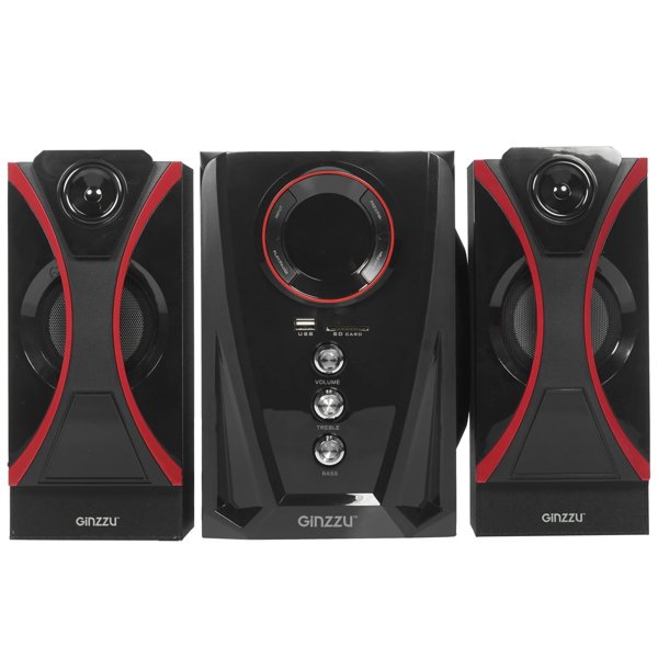 Ginzzu GM-407 2.1 с Bluetooth, выходная мощность 20Вт + 2х10Вт, аудиоплеер USB-flash, SD-card, FM-радио, пульт ДУ - 21 кнопка, стерео вход (2RCA), эквалайзер (обыч
