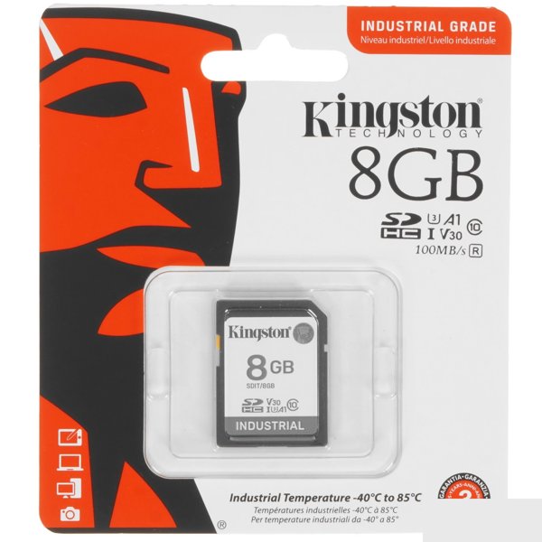 Промышленная карта памяти SecureDigital 8GB Kingston, Class 10 U1 UHS-I MLC, темп. режим от -40? до +85? (SDIT/8GB)