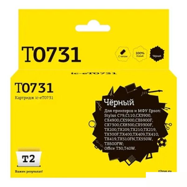 T2 C13T07314A/C13T10514A  Картридж (IC-ET0731) для Epson Stylus C79/C110/CX3900/CX4900/TX200/TX209, черный, с чипом