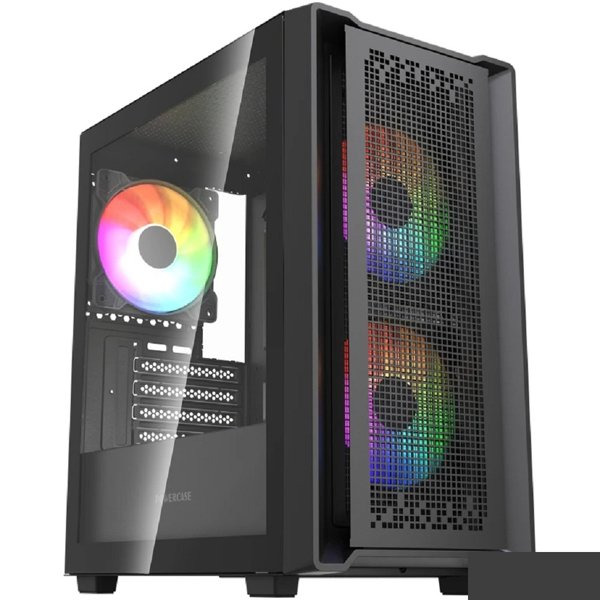 Powercase Корпус Mistral SM04 ARGB, Tempered Glass, Front Nylon Filter, 3x120mm ARGB PWM fans, чёрный, mATX  (CMMSM04B-A3)