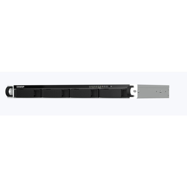 QNAP TS-464eU-4G NAS 4 HDD trays, rackmount 1U, 1 PSU. 4-core Intel Celeron N5105/N5095 up to 2.9 GHz, 4 GB RAM (1 x 4 GB) up to 16 GB (2 x 8GB), 2.5 Gigabit Ethernet x 2, 4xUSB, 1xHDMI . 2xM.2 PCIe