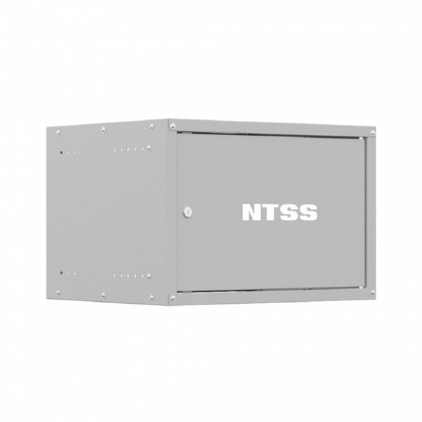 NTSS Шкаф настенный телекоммуникационный NTSS LIME 6U 550х450х370мм, 2 профиля 19, дверь сплошная металл, боковые стенки несъемные, разобранный, серый RAL 7035 NTSS-WL6U5545FD