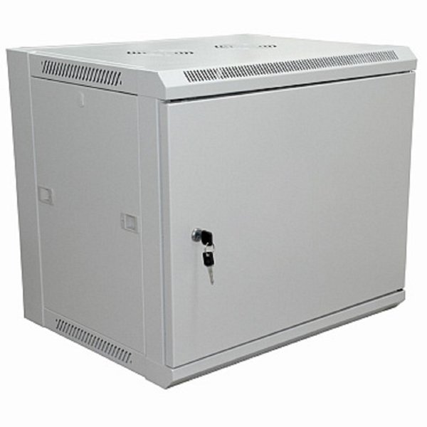 Rexant (04-2210) Шкаф настенный 19" 6U 600х450х370мм (ШхГхВ) - передняя дверь металл, боковые стенки съемные (разобранный), RAL 7035 PRO