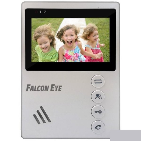 Falcon Eye Vista Видеодомофон: дисплей 4,3" TFT; механические кнопки; подключение до 2-х вызывных панелей;  OSD меню; питание AC 220В (встроенный БП) или от внешнего БП DC 12В