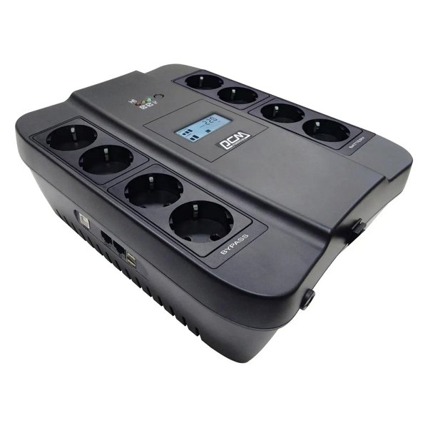 PowerCom Spider SPD-550U LCD USB ИБП {Line-Interactive, 550VA / 330W, 8xEURO: 4 с резервным питанием, 4 с фильтрацией, USB/USB-порт зарядки 2.4 А} (1456259)