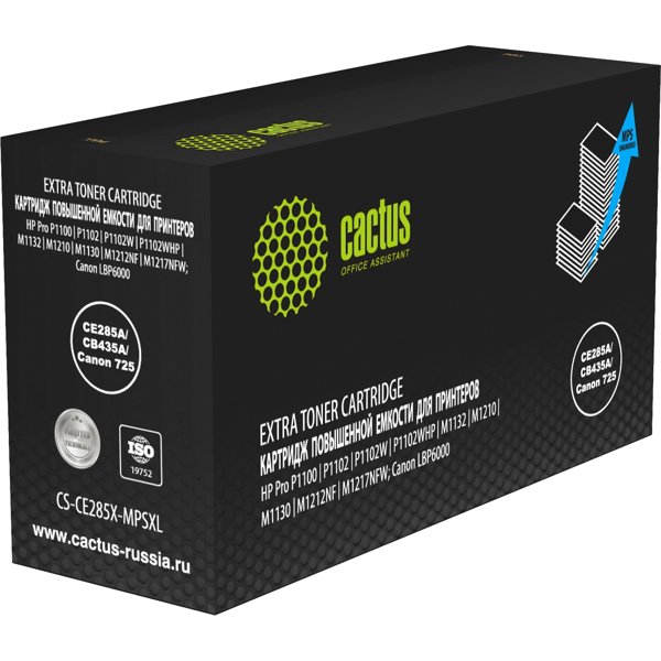 Картридж лазерный Cactus CS-CE285X-MPSXL CE285A/CB435A/Canon 725 черный (8000стр.) для HP Pro P1100/P1102/P1102W/P1102WHP/M1132/M1210/M1130/M1212NF/M1217NFW; Canon LBP6000/MF3010