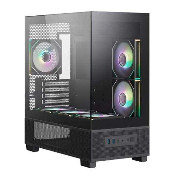 XASTRA Корпус Q500M 6ARGB-C10-UC Black mATX/Aquarium/Screewless/ 6x120mm ARGB PWM FM fans/Argb+PWM HUB 10port/ Type-C/ Q500M-6FM12A-C10-UC