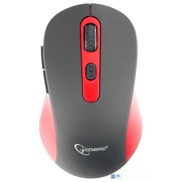 Gembird MUSW-221-R {Мышь беспров., чёрный/красный, 5кн.+колесо-кнопка, 800/1200/1600DPI, 2.4ГГц, трехуровневая система энергосбережения}