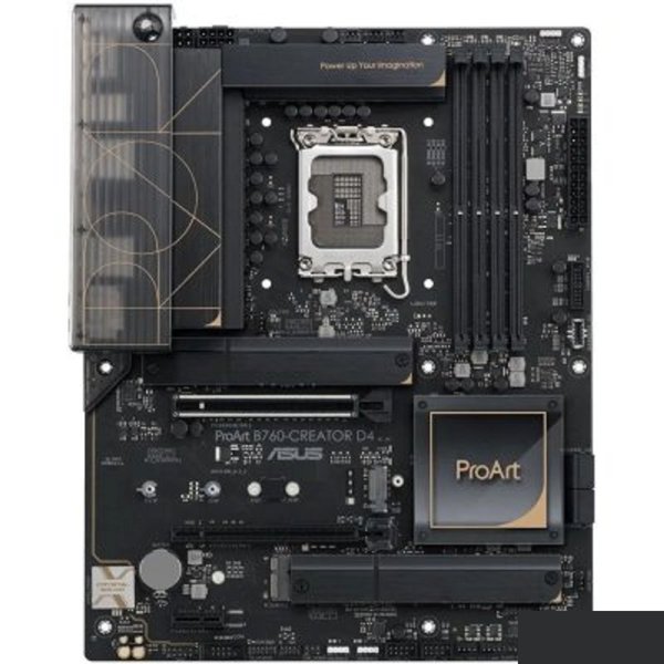 ASUS PROART B760-CREATOR D4 (Socket 1700, ATX, 4xDDR4(128GB), DP/HDMI, 1xPCIe 5.0x16/1xPCIe 4.0x16/1xPCIe 3.0, 1xLAN+1xLAN (2.5GbE), 4xSATA 6Gb/s, 3xM.2, 1xM.2 E key, 1xType-C, 4xUSB 3.2, 4xUSB 2.0)