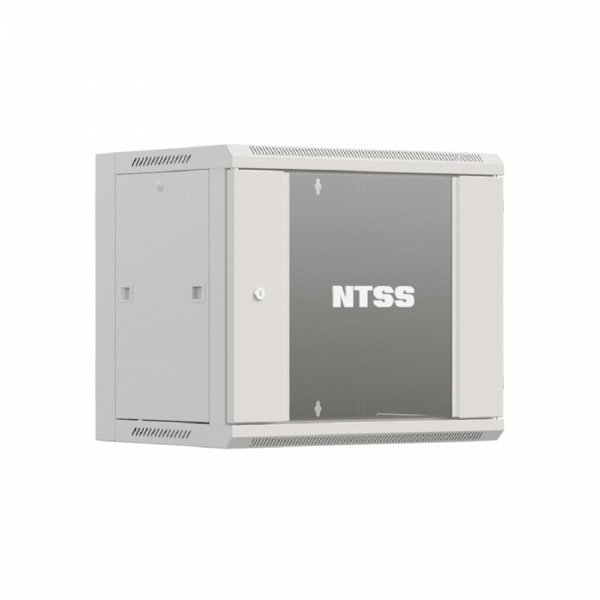 NTSS Шкаф настенный телекоммуникационный NTSS W 12U 600х600х635мм, 2 профиля 19, дверь стеклянная, боковые стенки съемные, задняя стенка, разобранный, серый RAL 7035 NTSS-W12U6060GS-2 (УТ000016825)